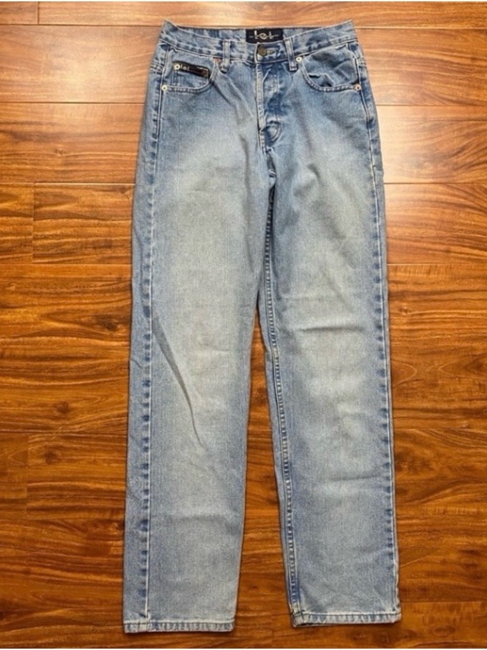 Vintage L.E.I. Junior Blue Midrise Cotton Distressed Straight Jeans Size 5 Retro